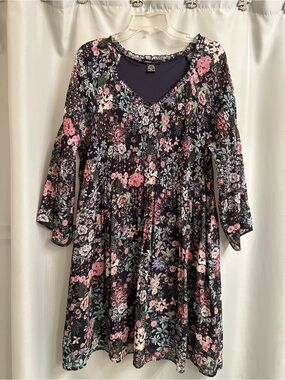 Robert Louis Floral V-Neck Dress in Black and Pinks